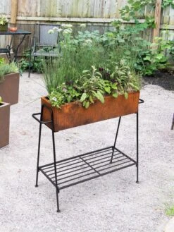 Rectangular Corten Planter And Stand
